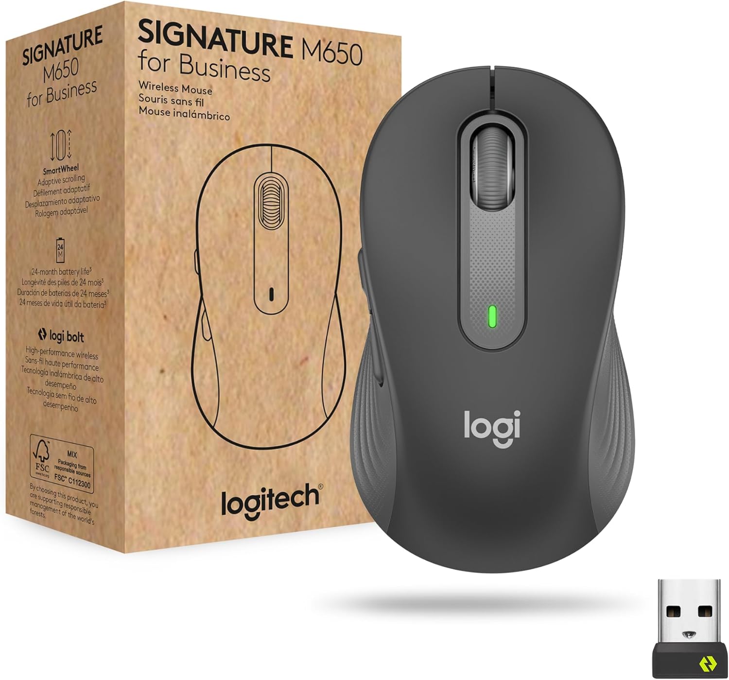 Logitech Signature M650 for Business Wireless Mouse, For Small to Medium Sized Hands, Logi Bolt, Bluetooth, SmartWheel Grey