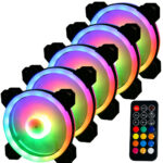 5 Pack 120MM RGB Case Fan Set With Hub Controller And Remote Control LED Cooling