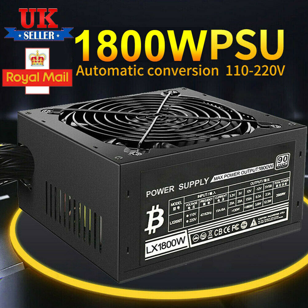 1800W Modular Mining Power Supply PSU for 8 GPU